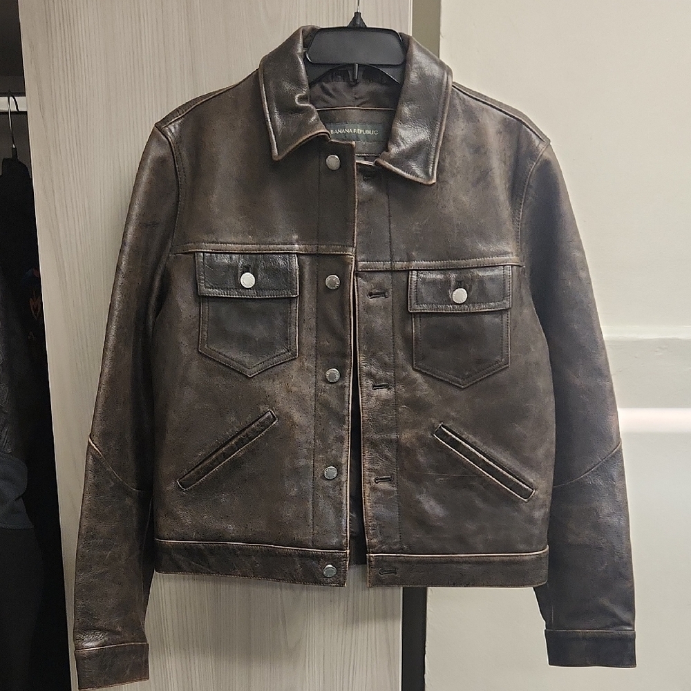 Banana Republic Distressed Brown Leather Jacket